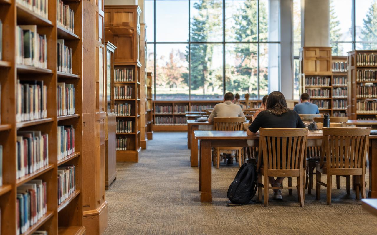 Students reading in a library